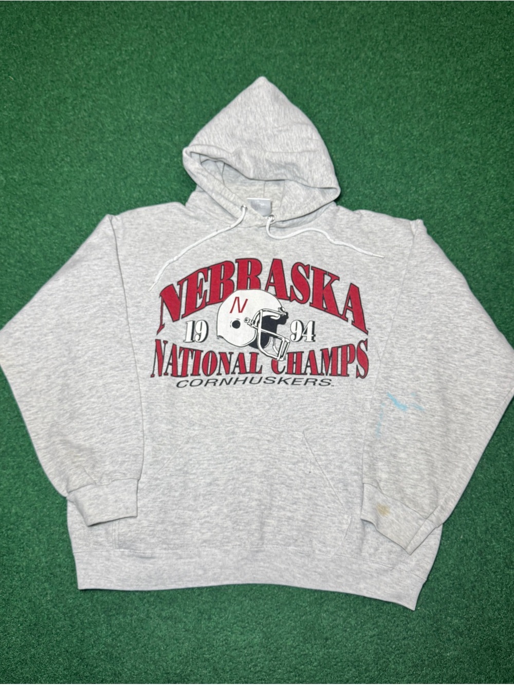 Vintage 90s Nebraska Cornhuskers Hoodie, Grey Sweatshirt College 1994 (Large)